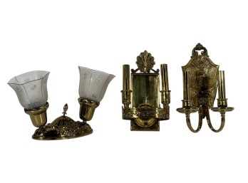 (2) EDWARDIAN (2) LIGHT BRASS WALL SCONCES