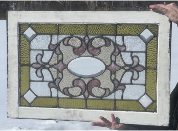 EARLY (20th c) STAINED & LEADED GLASS WINDOW