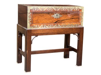 BRASS BOUND ROSEWOOD LAP DESK on STAND