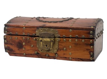 (19th c) BRASS STUDDED PINE LOCK BOX