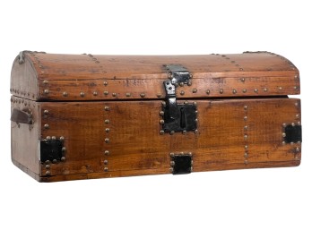 (19th c) BRASS STUDDED DOME TOP PINE TRUNK