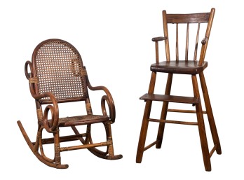 (19th c) HIGH CHAIR & BENTWOOD JUVENILE ROCKER