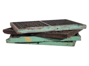 (4) EARLY (20th c) PAINTED TYPESET CABINET DRAWERS