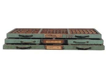 (3) EARLY (20th c) PAINTED TYPESET CABINET DRAWERS