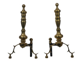 PAIR of  COLONIAL REVIVAL BRASS ANDIRONS