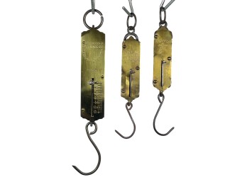 (3) SMALL (19th c) BRASS & IRON SPRING SCALES