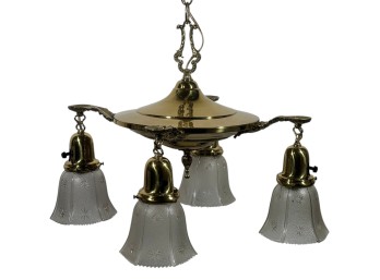 (4) LIGHT EDWARDIAN BRASS PAN CEILING FIXTURE