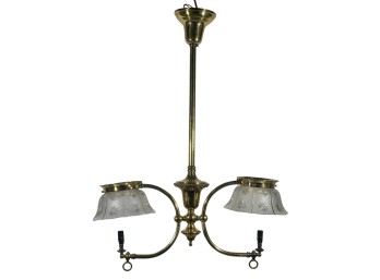 GILDED AGE GAS POWERED (2) LIGHT BRASS CHANDELIER