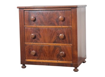 MINIATURE (19th c) FLAME MAHOGANY CHEST of DRAWERS