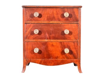 MINIATURE (19th c) FIGURED MAHOGANY CHEST