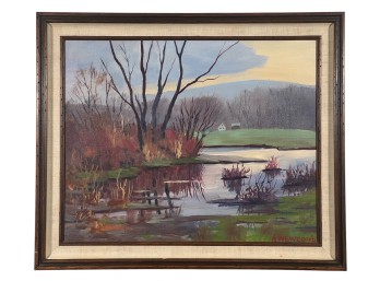 A. NEWCOMB - OIL on BOARD LANDSCAPE