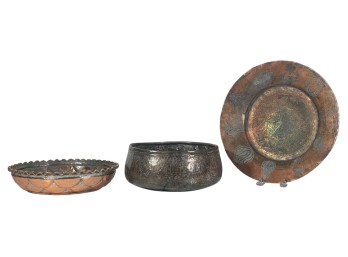 (2) TURKISH/OTTOMAN COPPER BOWLS & (1) TRAY