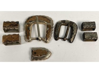(2) VINTAGE MEXICO STERLING BELT BUCKLES, ETC
