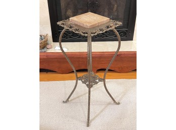 ANTIQUE BRASS MARBLE TOP PLANT STAND
