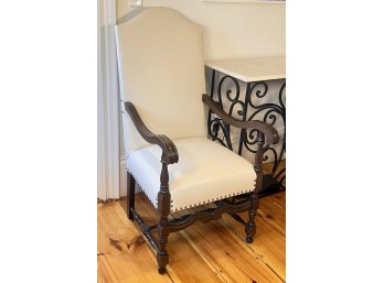 FRENCH STYLE LEATHER UPHOLSTERED ARM CHAIR