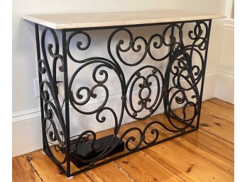 CONTEMPORARY WROUGHT IRON CONSOLE TABLE with HONED