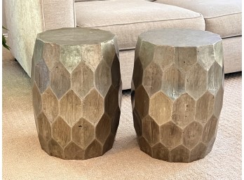 PAIR POTTERY BARN VINCE HEX ACCENT STOOLS