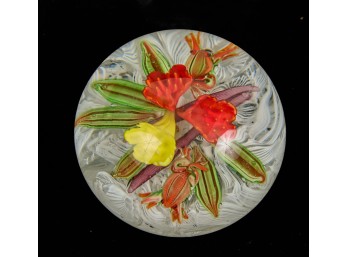 MURANO GLASS PAPERWEIGHT with FLORAL MOTIF