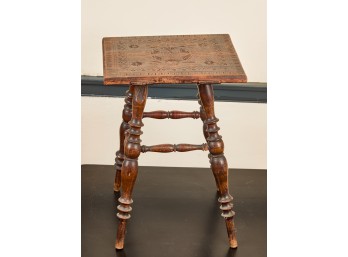 EARLY CHIP CARVED STAND with FINELY TURNED LEGS