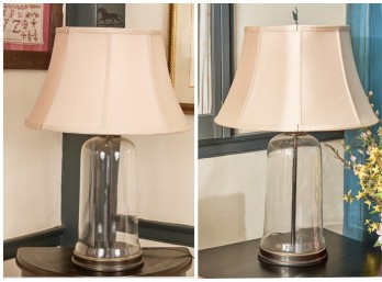 PAIR of TABLE LAMPS with BELL-FORM GLASS BODIES