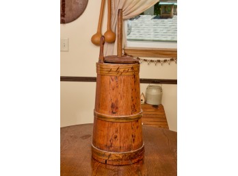 (19th c) BUTTER CHURN of BARREL STAVE CONSTRUCTION