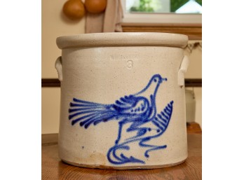 (3) GALLON STONEWARE CROCK with COBALT BIRD
