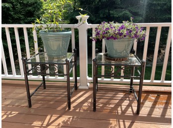 PAIR of GLASS TOP (3) SEASON PATIO STANDS