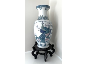 (21st c) CHINESE PORCELAIN VASE with PEACOCK MOTIF