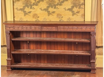 CARVED MAHOGANY BOOKCASE w SPLIT COLUMN DECORATION