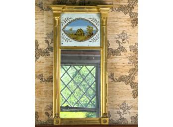 (19thc) GILDED SPLIT COLUMN REVERSE GLASS MIRROR