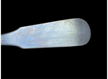 (19thc) COIN SILVER TABLESPOON w MEMENTO MORI