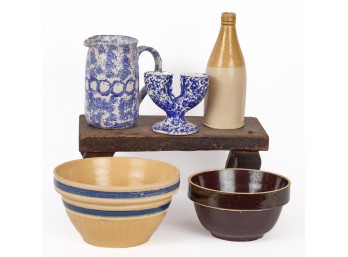 YELLOW WARE BOWLS, CRICKET & SPONGEWARE