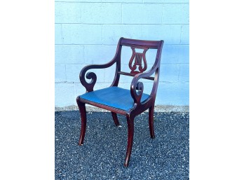 LYRE-BACK MAHOGANY CHAIR with SCROLLED ARMS