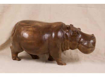 LARGE PAIR Of HAND CARVED HIPPOPOTAMUSES