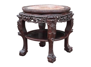(19th c) CARVED CHINESE ROSEWOOD MARBLE TOP STAND