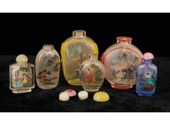 (5) CHINESE INSIDE-PAINTED GLASS SNUFF BOTTLES