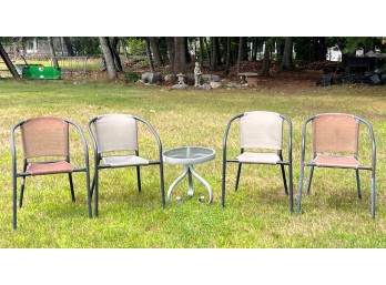 (4) OUTDOOR PATIO CHAIRS w/ A SIDE TABLE