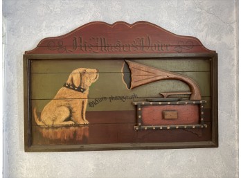 VINTAGE WOODEN SIGN ' HIS MASTERS VOICE'