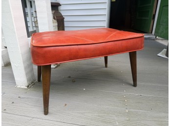 RED LEATHER MID CENTURY STOOL