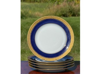 SET (5) GILT & COBALT LIMOGES LUNCHEON PLATES