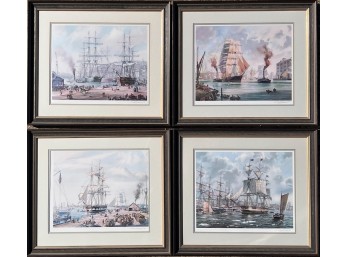 (4) ROY CROSS PENCIL SIGNED SHIP PRINTS