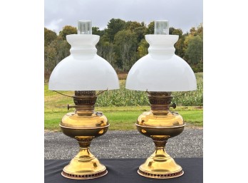 PAIR OF RAYO ELECTRIFIED BRASS KEROSENE LAMPS