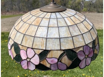 VINTAGE SLAG GLASS SHADE w/ FLORAL MOTIF