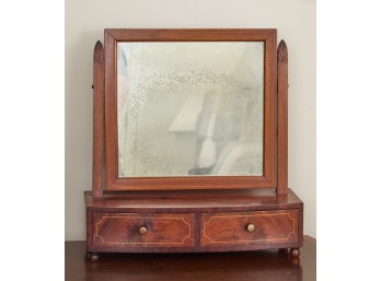 (19th C) BOW FRONT MAHOGANY SHAVING MIRROR