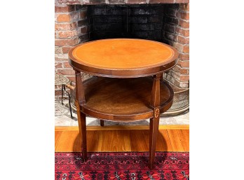 (20th c) LEATHER TOP MAHOGANY (2) TIER SIDE TABLE