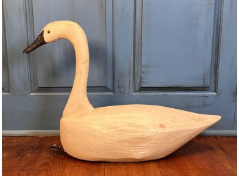 CARVED and PAINTED CEDAR WOOD SWAN DECOY