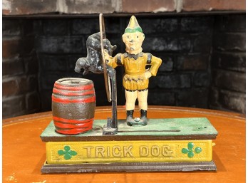 REPRODUCTION TRICK DOG CAST IRON MECHANICAL BANK