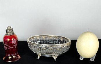 CRANBERRY SHADE, CENTER BOWL & OSTRICH EGG