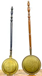 (2) (19th C) ETCHED BRASS BED WARMERS