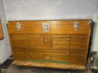 GERSTNER OAK MACHINIST TOOL BOX WITH CONTENTS